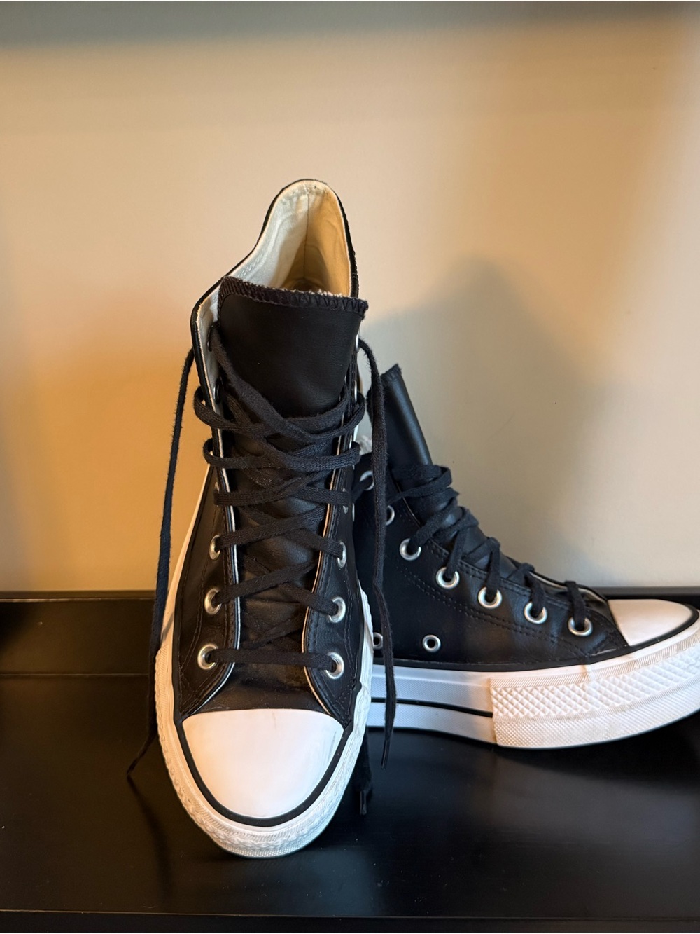 Converse Black Leather High Top Sneakers Women’s 8